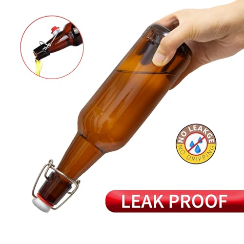 16oz Amber Glass Bottles with Swing Top Flip Caps 10-Pack