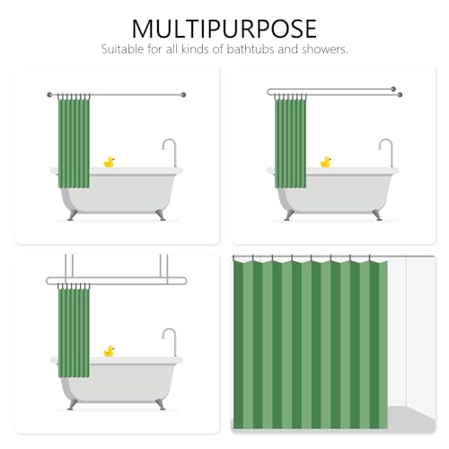 Christmas Shower Curtain with Xmas Tree & Ornaments - Green & White, 72x72 in