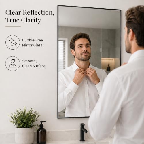 2-Pack 24x36 Inch Matte Black Bathroom Vanity Wall Mirrors, Tempered Glass