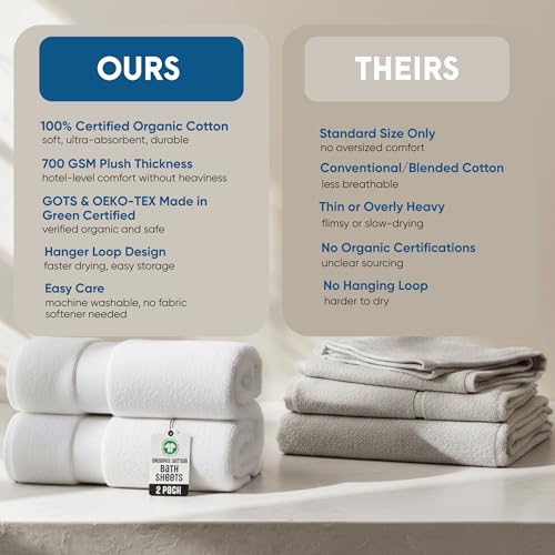 Extra Large Organic Cotton Bath Sheets - 700 GSM Jumbo Towels, 2-Pack