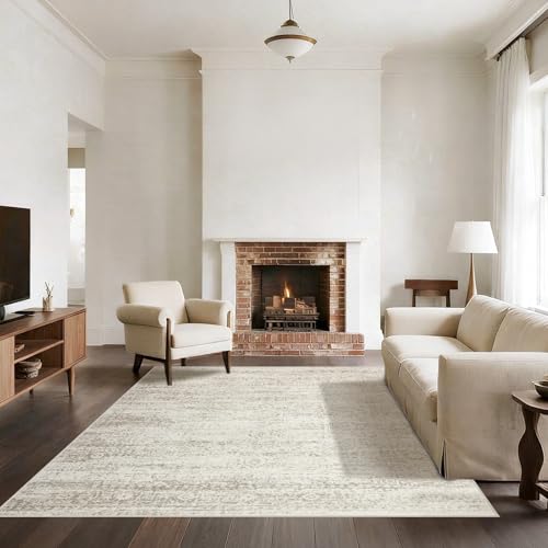 Washable 5x7 Vintage Area Rug - Soft Non-Slip Low Pile Faux Wool Carpet