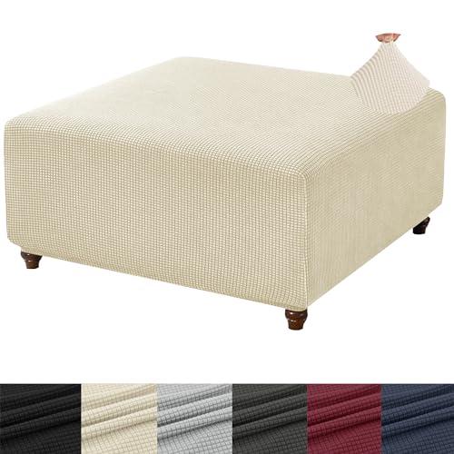 X-Large Soft Stretch Knitted Jacquard Ottoman Cover - Beige