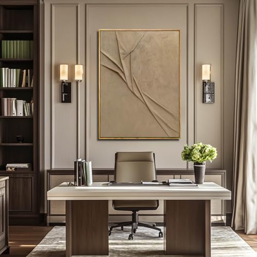 Large Framed Brown Abstract Wall Art, 36x48 Inch Textured Canvas Decor