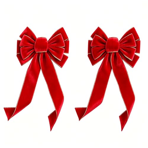 Medium Red Christmas Wreath Bow with Gold Edge - Holiday Decoration