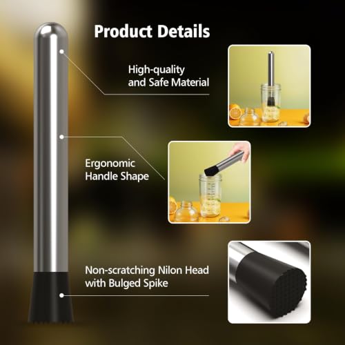 Ohtomber 8-Inch Stainless Steel Cocktail Muddler for Drinks & Bar Tools