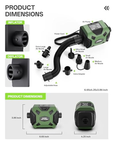 600W Electric Air Pump for Fast Inflation & Deflation - 5 Nozzles Included