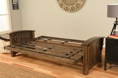 Full Size Futon Sofa Bed with Rustic Walnut Hardwood Frame
