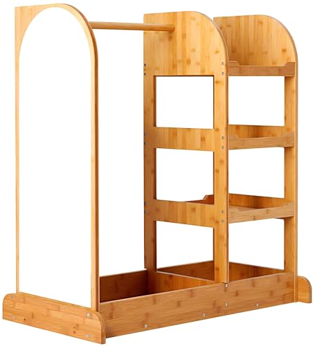 Kids Wooden Dress-Up Storage Wardrobe with Mirror and Hanging Rack