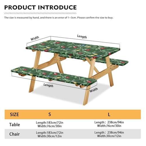 Christmas Lights Picnic Table & Bench Covers 3-Piece Large Waterproof Set