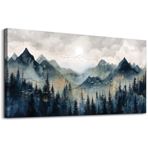 Abstract Mountain Landscape Canvas Wall Art, 20" x 40" Framed Print