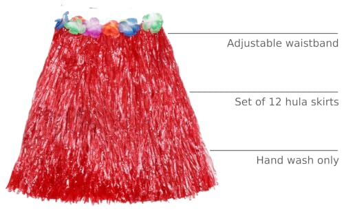 Kids Tropical Hula Grass Skirts with Hibiscus Flowers - 12 Pack