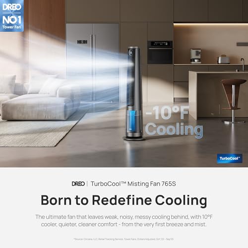 DREO TurboCool Misting Tower Fan 6L Evaporative Air Cooler Grey