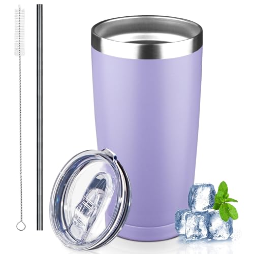 20 oz Stainless Steel Insulated Tumbler with Lid and Straw, Light Purple