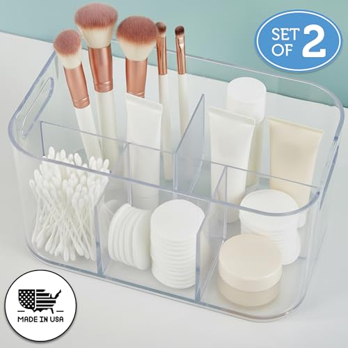 STORi Bliss 5-Compartment Clear Plastic Makeup Organizer Set of 2