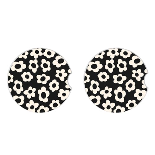 Adastrah White Flower Absorbent Ceramic Car Coasters 2-Pack, 2.56" Fit Cup Holders