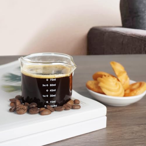 BCnmviku 2 Pack Clear Glass Double Spout Measuring Cups 75ML Espresso Shot Glasses