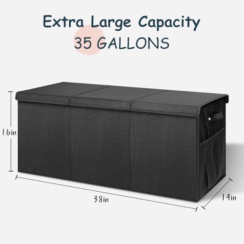 Extra Large Toy Box with Lids & Dividers - Collapsible Storage Bin, Black