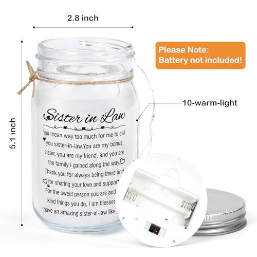 Sister-in-Law Mason Jar Night Light - Heartfelt Gift for Women - Sister-in-Law Variation