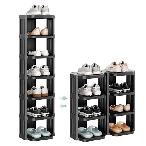 Kitstorack 8-Tier Black Plastic Shoe Rack - Stackable & Space-Saving Organizer