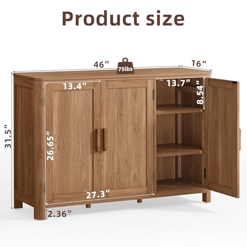 46" Arc-Shaped Sideboard Buffet Cabinet with 3 Doors and Adjustable Shelves