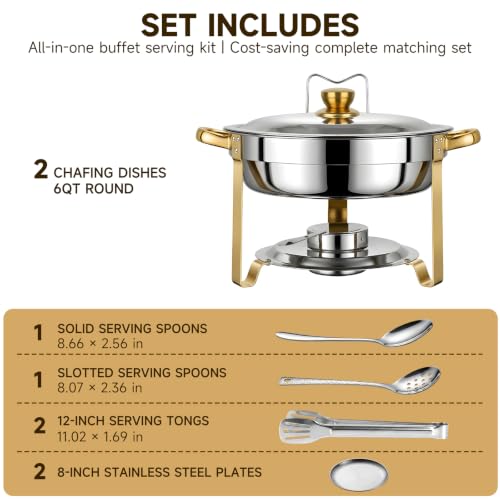 KEGDAN 2-Pack 6QT Stainless Steel Chafing Dishes with Lids & Holders for Buffet & Catering