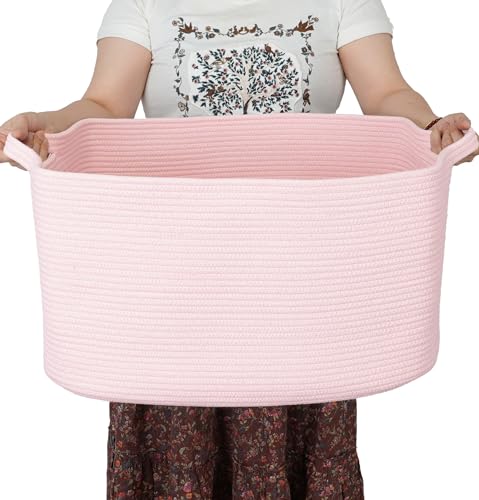 Large Woven Cotton Rope Blanket Basket - 22"x17"x12" Pink Storage Bin