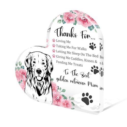 Tian Zhun Golden Retriever Gifts Acrylic Heart Plaque for Dog Lovers, Appreciation Gift for Mom & Women