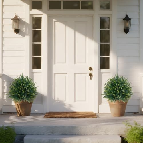2PCS 23-Inch Artificial Cedar Topiary Ball Shrubs with Ground Stakes