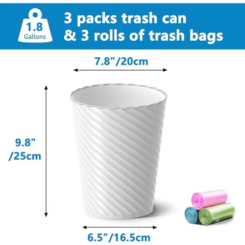 Small Bathroom Trash Can 3-Pack - 1.8 Gallon Open Top Wastebasket White