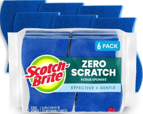 Scotch-Brite Zero Scratch Scrub Sponges 6 Pack - Gentle, Durable, Safe for Most Surfaces