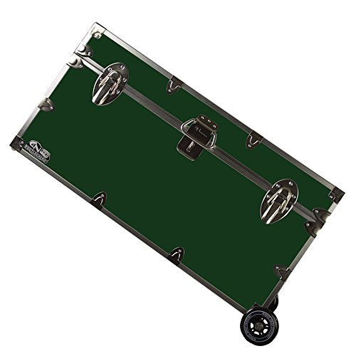 Large Steel Storage Trunk with Wheels - 32 x 18 x 16.5 Inch Footlocker