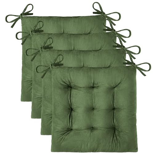4-Pack Velvet Dining Chair Cushions, 15.5" Square Soft Seat Pads with Ties