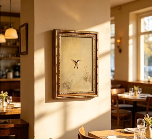 Vintage Gold Framed Hummingbird Canvas Wall Art Rustic Bird Painting
