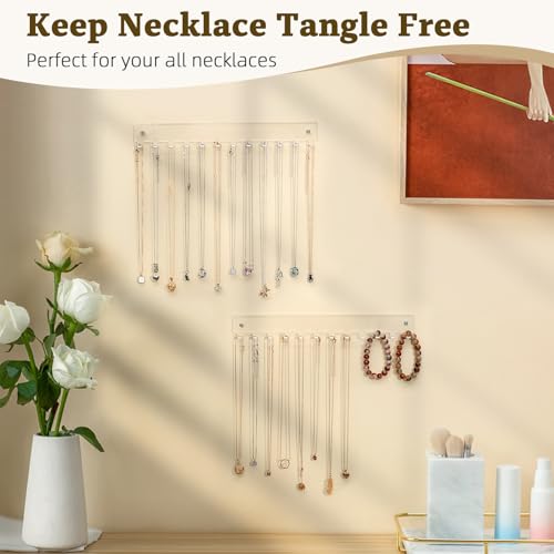 Acrylic Wall-Mounted Necklace Organizer - 2 Pack with 24 Total Hooks