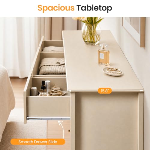 59-Inch Fluted 9-Drawer Dresser, Modern Beige Wooden Storage Cabinet