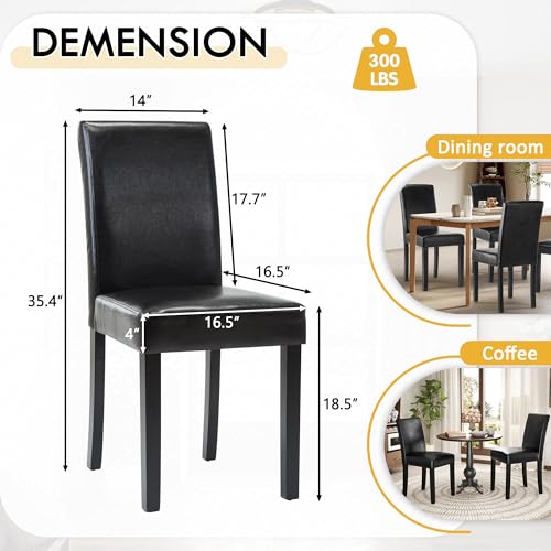 Set of 6 Black Modern Dining Chairs with PU Leather Upholstery & Solid Wood Legs
