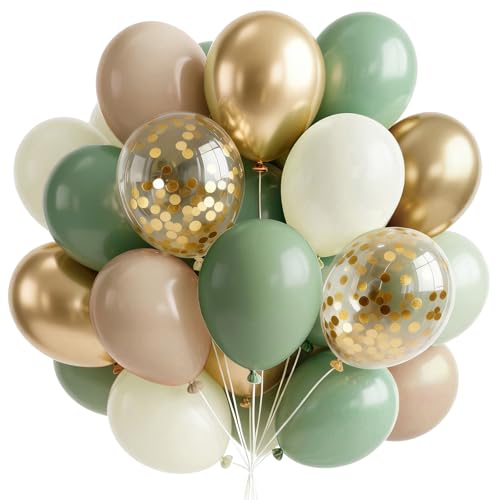 PartyWoo Sage Green Balloons 66-Piece Garland Kit with Gold and Sand White