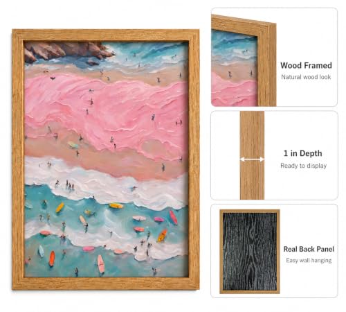 Framed Pink Coastal Beach Surfer Canvas Wall Art 8x10 Inch Print