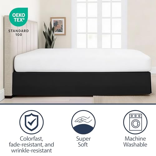 Tailored Microfiber Bed Skirt with Box Pleats - 14 Inch Drop, Twin, Black