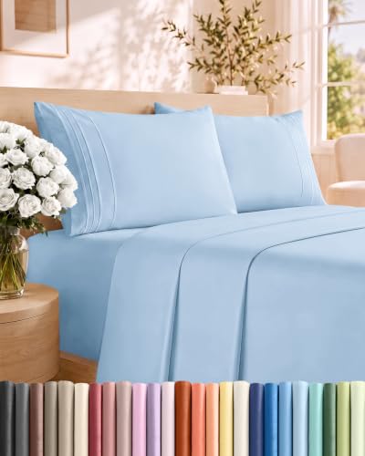 CGK Unlimited Queen Size Baby Blue 4-Piece Cooling Bed Sheet Set - Breathable & Soft