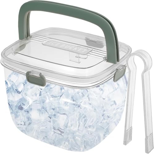 Abizarch Green Hand Ice Bucket 5L with Lid & Tongs - Portable Wine & Drink Cooler