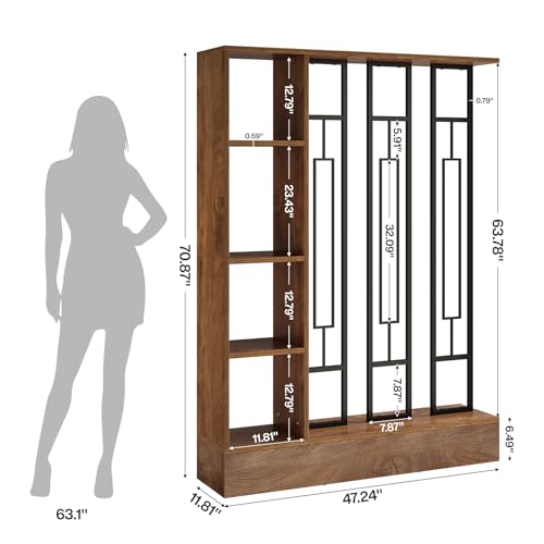 Tribesigns Brown 47.3" W x 71" Freestanding Room Divider with Shelves