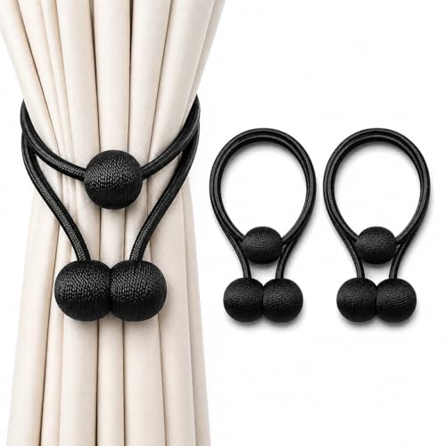 Magnetic Curtain Tiebacks - No-Drill Fabric Wrap Holdbacks, Set of 2