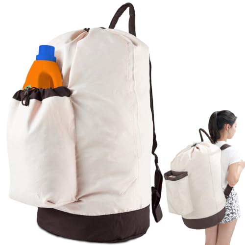 Large Laundry Backpack with Shoulder Straps and Detergent Pocket