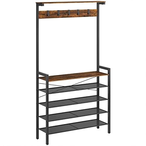 Industrial Hall Tree with Bench and 5-Tier Shoe Storage Rack