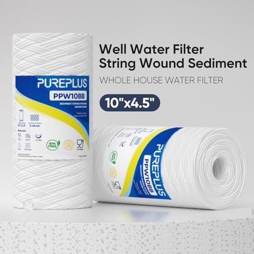 5 Micron 10 x 4.5 Whole House String Wound Sediment Water Filter, 2-Pack