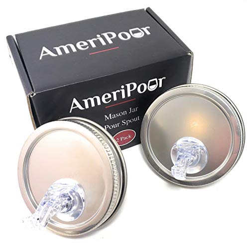 AmeriPour Stainless Wide Mouth Mason Jar Pour Spouts Flap - 2 Pack, USA Made, Leakproof