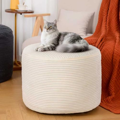Round Plush Ottoman Foot Rest - Soft Velvet Living Room Pouf