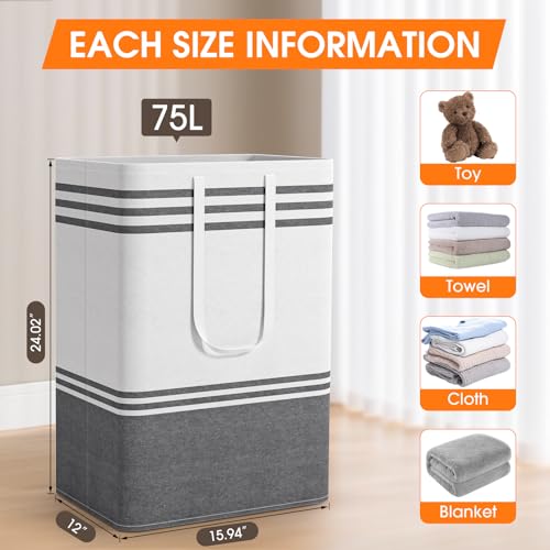2 Pack Extra Large 75L Collapsible Laundry Baskets, Waterproof Hamper