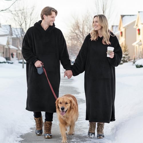 Oversized Wearable Blanket Hoodie with Pockets, Warm Fleece Loungewear